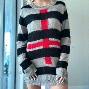 UNIF OVERSIZED DESTROYED CROSS STRIPED SWEATER S